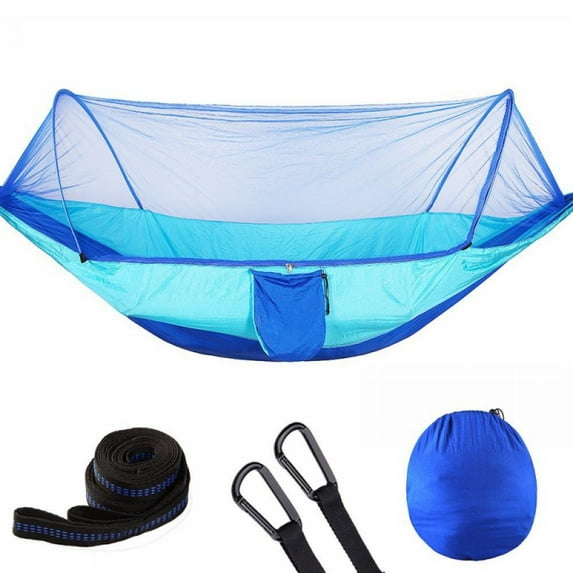 Camping Hammock with Mosquito Net, Parachute Fabric Camping Hammock Portable Nylon Hammock Double Single Hammocks for Backpacking Camping Travel, 114"(L) X 55"(W),Blue