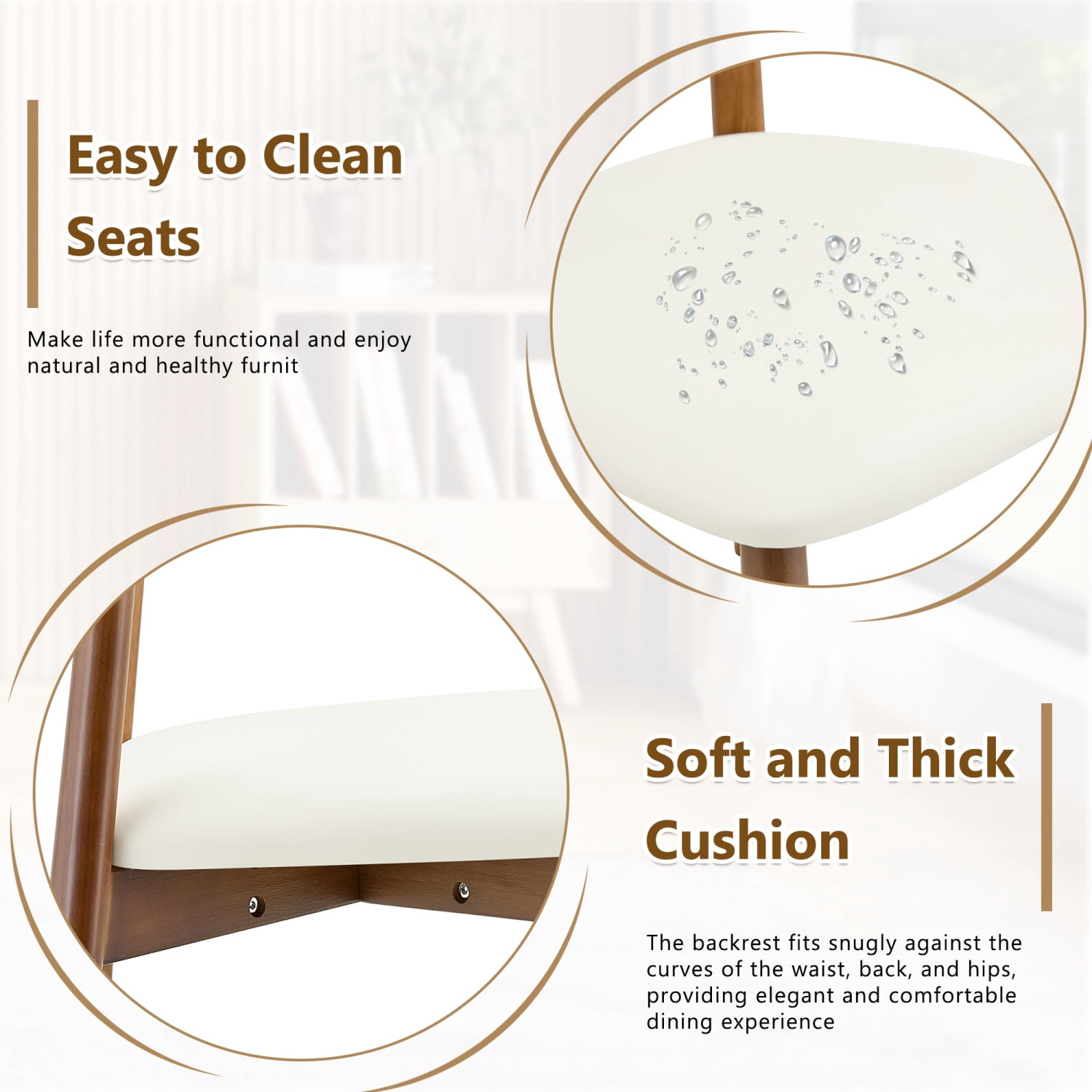 Hommoo 2-Pack Solid Wood Dining Chairs with PU Cushions, Ergonomic Curved Backrest, X-Frame Stability, Modern Farmhouse & Scandinavian Style, Beige & Walnut