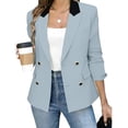 thumbnail image 2 of Tqcoqu Women's Contrast Lapel Double Breasted Blazer,Padded Shoulder Long Sleeve Open Front Suit Jacket,2026 Spring Fall Trendy Clothes,Light Blue Women's XS-XXL, 2 of 8