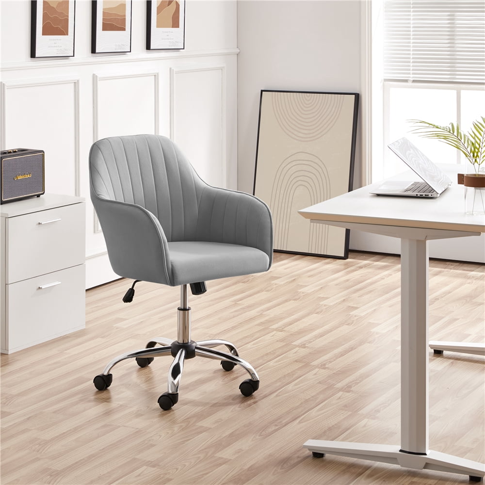 Alden Designs Velvet Mid-Back Task Chair with Armrests, Light Gray