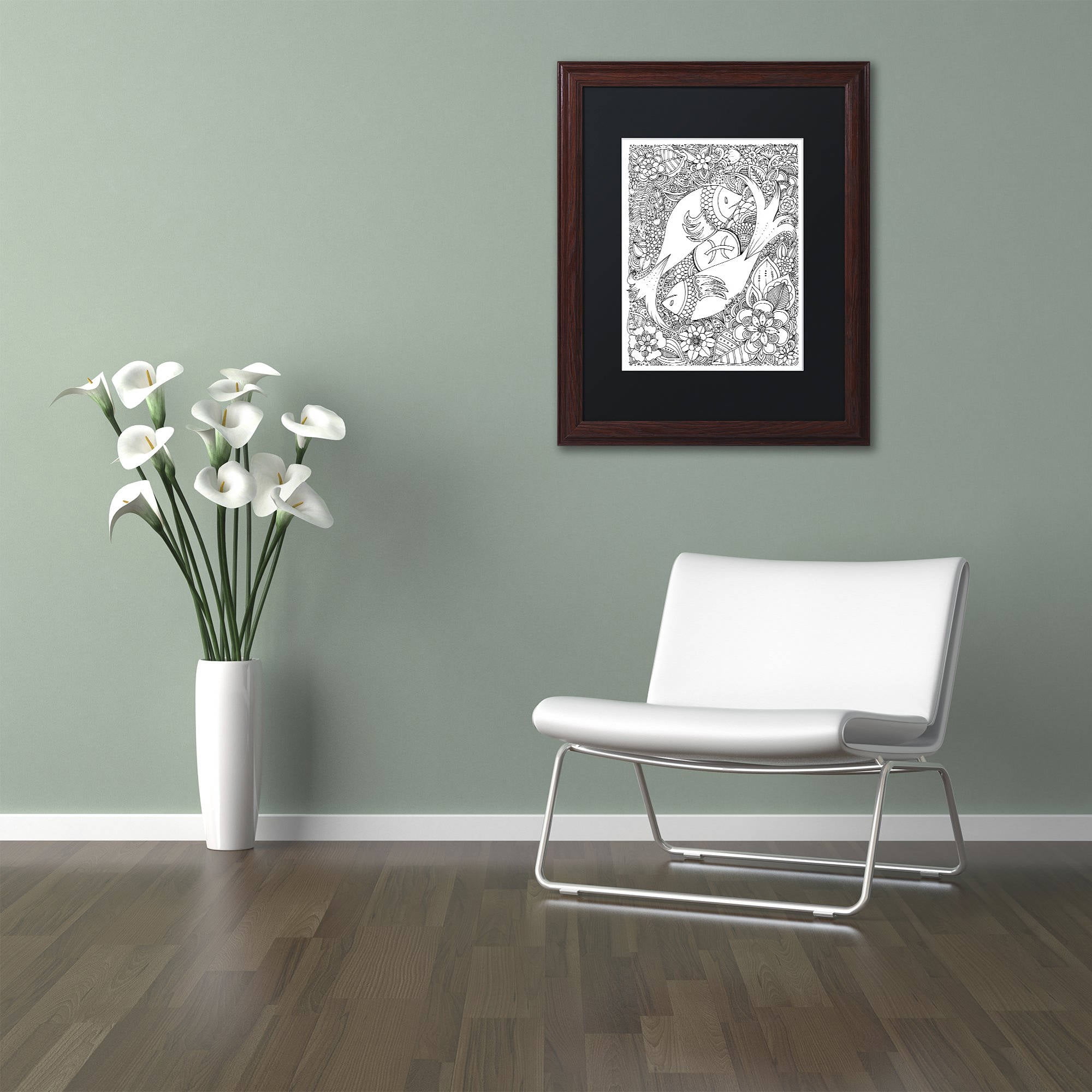 Trademark Fine Art 'Fish' Canvas Art by KCDoodleArt Black Matte, Wood Frame