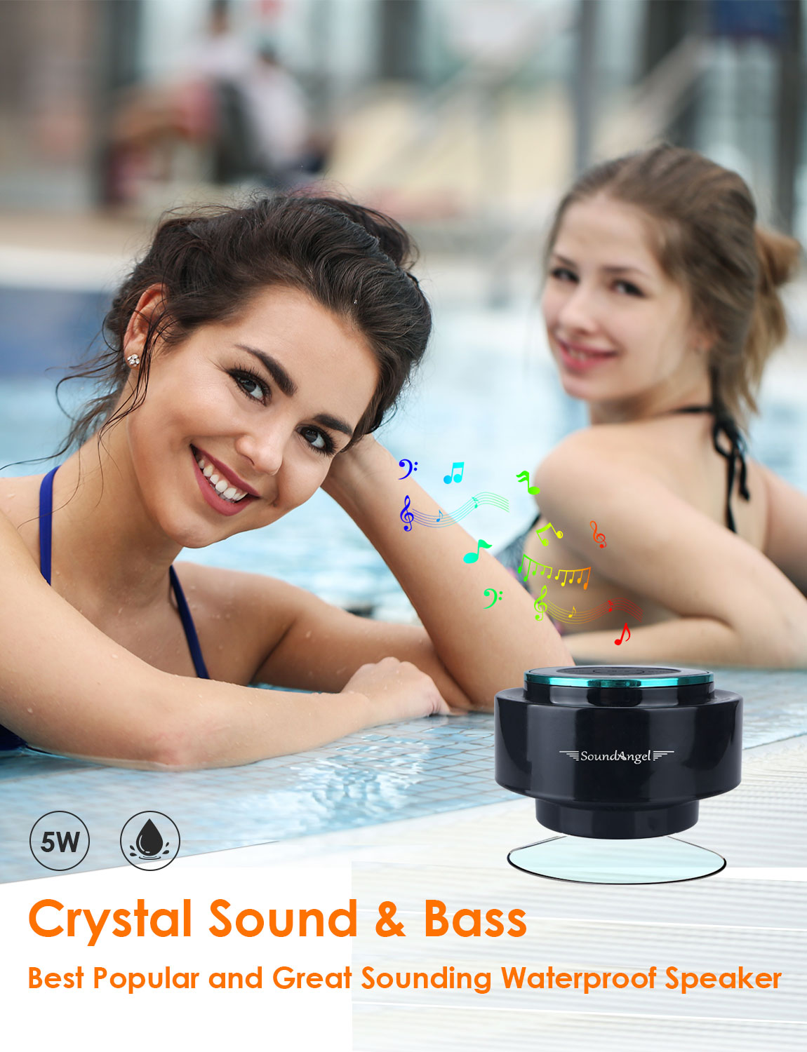 XLeader SoundAngel Mate - Premium 5W Bluetooth Shower Speaker IPX7 Waterproof Speaker with Suction Cup, 3D Crystal Sound & Bass, Perfect Mini Wireless Speakers for iPhone Pool Bathroom Gift-Blue - image 4 of 7
