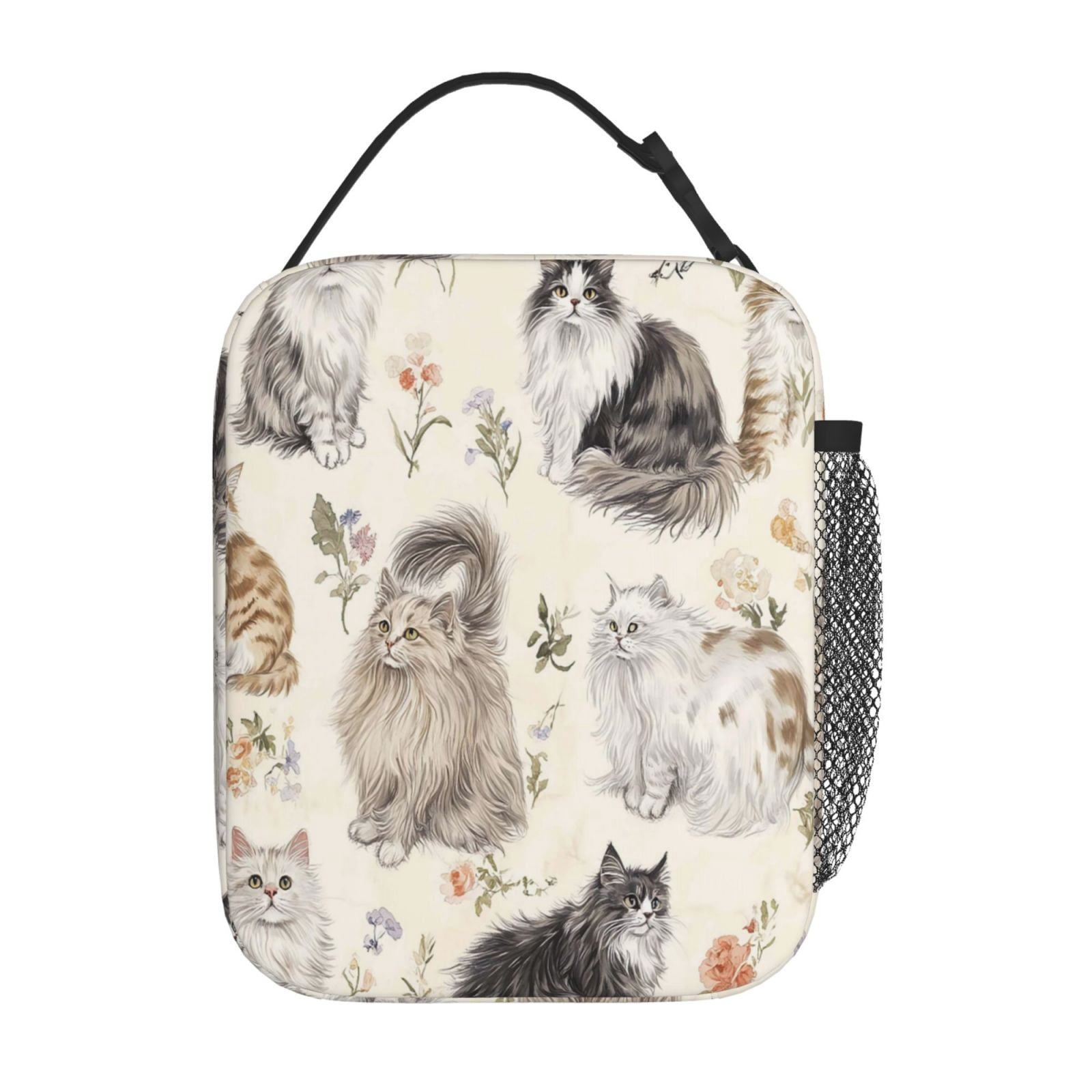 Lunch Bag For Women Men Insulated Portable Lunch Box Bento Box Office Picnic Travel Cooler Bag Stylish Long-Haired Cat