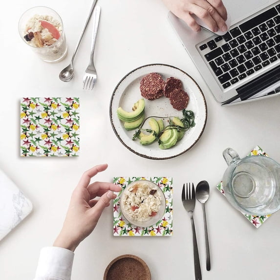 FMSHPON Merry Christmas Decor Xmas Holly Bell Set of 4 Coaster for Drinks, Absorbent Ceramic Stone Coasters Cup Mat with Cork Base for Home Kitchen Room Coffee Table Bar Decor