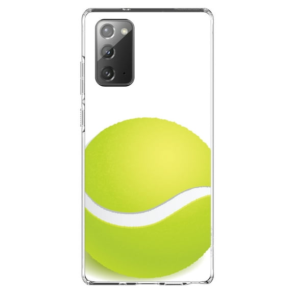 DistinctInk Clear Shockproof Hybrid Case for Samsung Galaxy Note 20 (6.7" Screen) - TPU Bumper, Acrylic Back, Tempered Glass Screen Protector - Green Tennis Ball