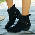 thumbnail image 2 of Western Cowboy Boots for Women 2025 Winter Fall Fashion Buckle Pointed Toe Chunky Heel Mid Calf Cowgirl Ankle Booties Black Size 6, 2 of 7