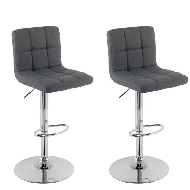CorLiving Mid Back Square Panel Fabric Adjustable Barstool, set of 2