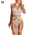 thumbnail image 1 of Conjunto de lencería de encaje sexy para mujer Liguero Sujetador Panty Bralette Ropa interior, Blanco, M Jumpingount XX000166-04, 1 of 7