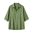 thumbnail image 6 of Women’s Collared 3/4 Sleeve Button Down Shirts Textured Loose Dolman Sleeve V Neck Casual Summer Blouse Lightweight Daily Tunic Tops Army Green, 6 of 7