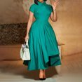 thumbnail image 2 of AURA Women’s Midi Dress High Waist Pleated Flared Skirt Doll Collar Short Sleeve S XXXL, 2 of 7