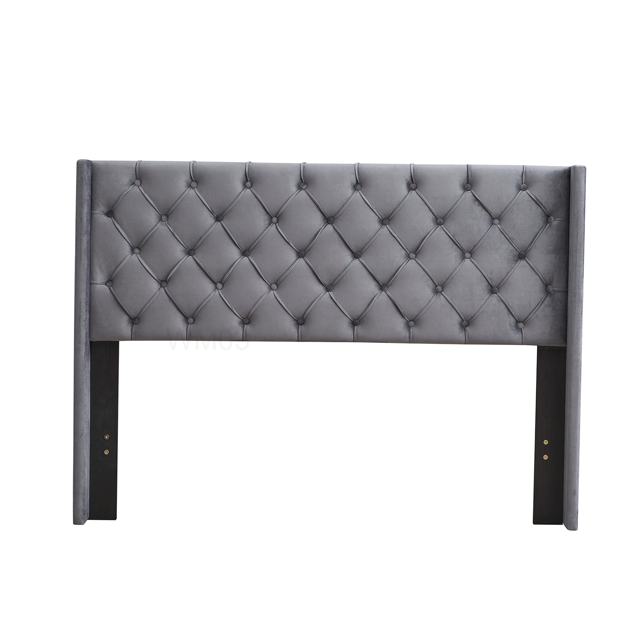 Modern Velvet Upholstered Queen Bed Frame with Wingback Headboard, Charcoal Gray, No Box Spring Needed