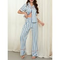 thumbnail image 6 of Musuos Women’s 2 Piece Loose Soft Pajama Set Short Sleeve Chest Pocket Shirt + Elastic Long Pants Set Stripe Sleepwear Loungewear, 6 of 9