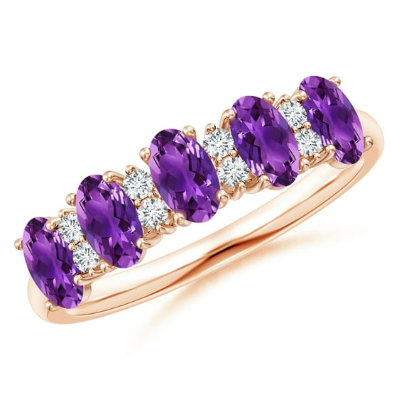 ANGARA Natural Five Stone 1 ct Amethyst and Diamond Wedding Ring in 14K Rose Gold for Women (Size-5x3mm) | February Birthstone, Birthday, Anniversary, Jewelry Gift for Women | Natural Amethyst Ring