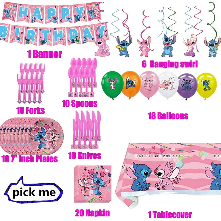 Décoration de fête d'anniversaire Disney Pink CAN o & Stitch, ballons en  feuille de latex
