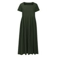 thumbnail image 4 of Cyber_Monday Deals! Ganfancp Sundress Shift Square Neckline Short Sleeve Boho Dresses Plus Size Summer Dresses Slim Fit Cotton Simple Solid for Beach Army Green L Clearance, 4 of 6