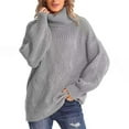 thumbnail image 2 of Virmaxy Warm Sweater For Women Concise Fashion Solid Color Knitted Sweater Turtleneck Long Sleeve Pullover Jumper Warm Casual Fall Winter Outfits Sweaters Tops Gray-B L, 2 of 7