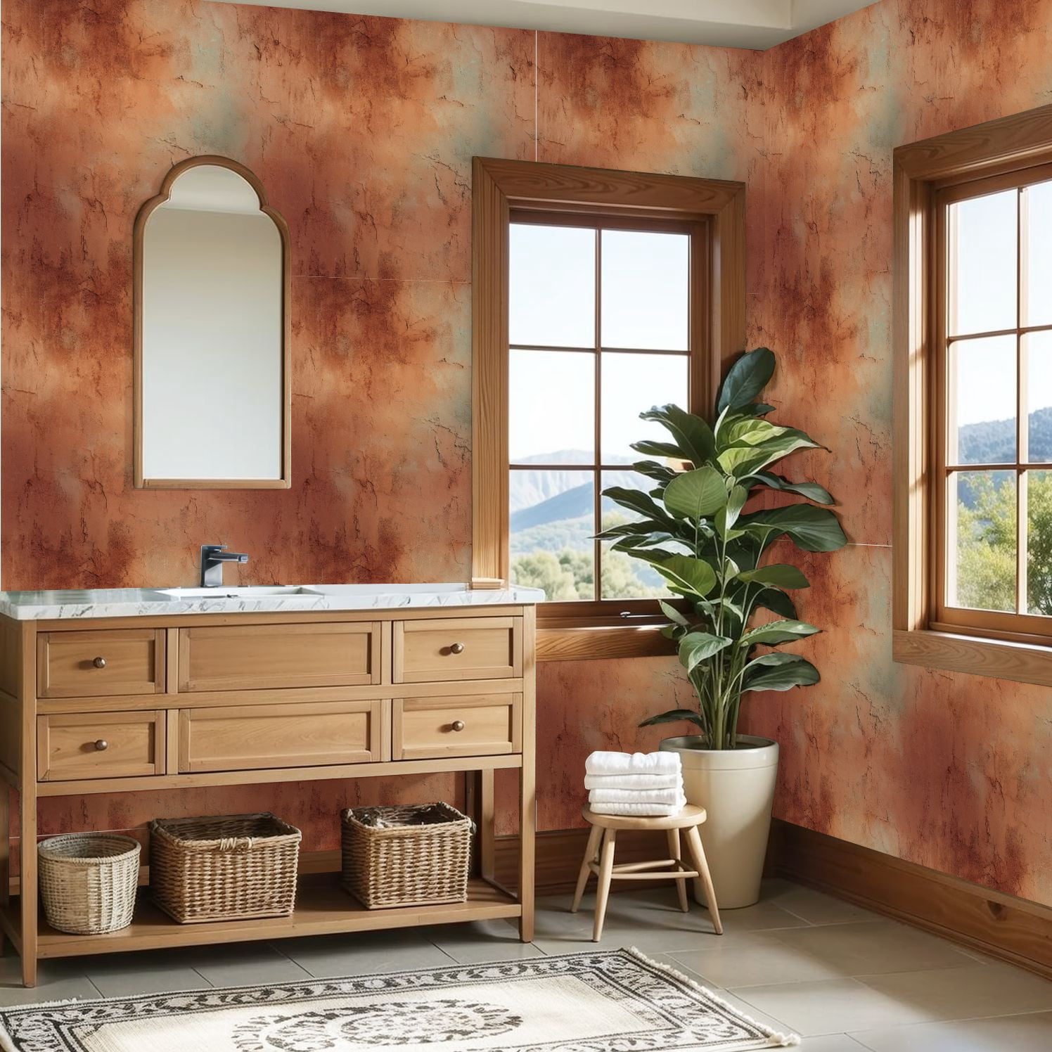 Peel and Stick Wallpaper Abstract Orange Earth Toned Cracked Wall Texture Wall Mural 23.6in x 9.8ft Self Adhesive Removable Wall Paper Renter Friendly Wallpaper for Nursery Bedroom Cabinets