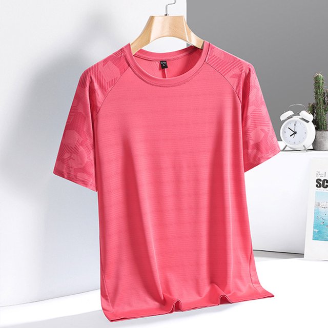 Tops para hombre, blusas y camisas de cuello redondo y manga corta para hombre, camiseta deportiva informal de manga corta con cuello redondo transpirable de seda de hielo para hombre, blusa para homb