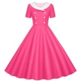 thumbnail image 5 of Vornjynx Kids Girls Dresses Button-Up Collar Short Sleeve A-Line Flare Party Princess Dress Hot Pink Size 7-8, 5 of 7