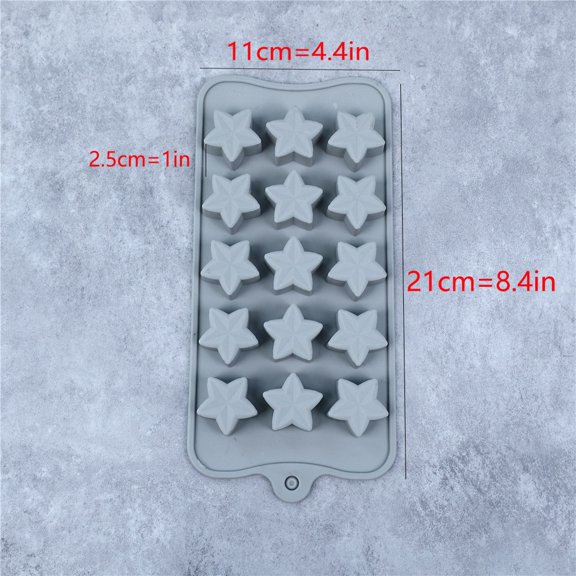 3D Star-Shaped Silicone Ice Tray - 15-Cavity Non-Stick Mold for Ice Cubes, Chocolates, and Candy - Grey