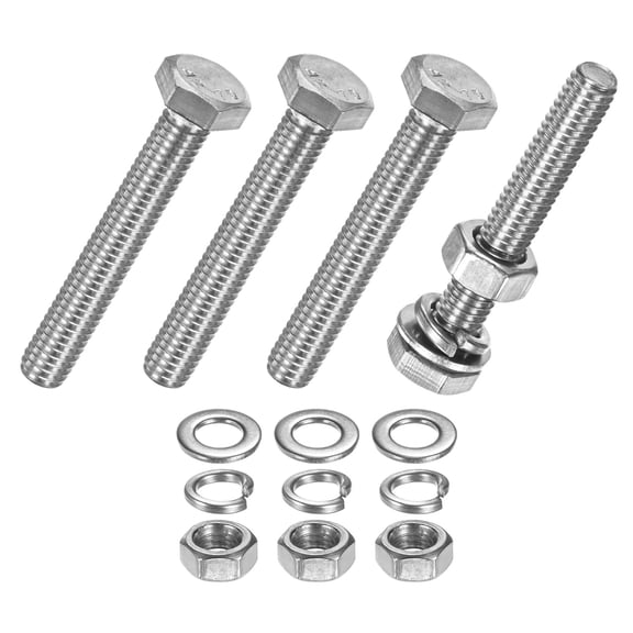 Uxcell 4-Pack Hex Head Screw Bolt with Nuts Flat & Lock Washers M6x40mm