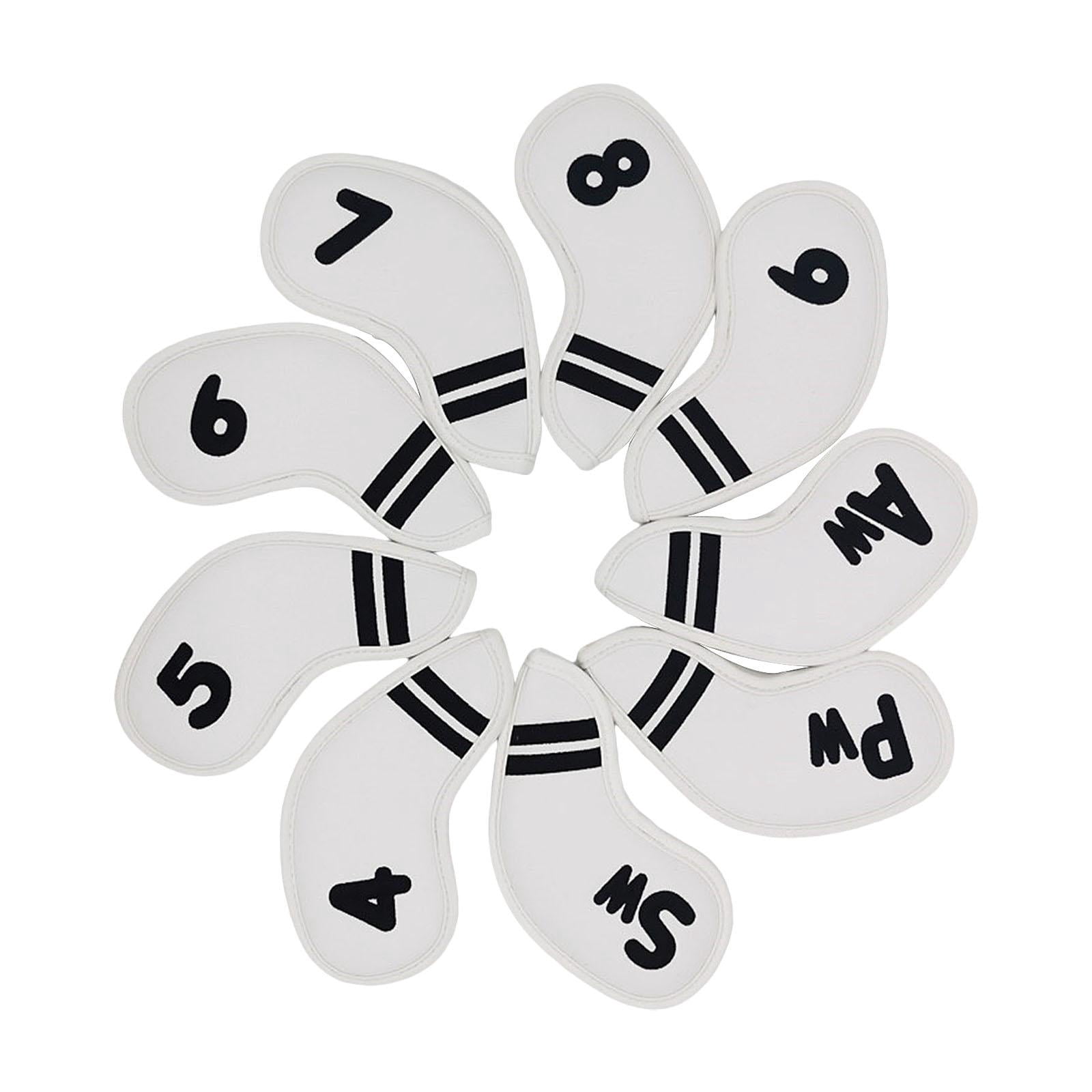 QccHieUs 9 Pcs Golf Club Head Covers, Mallet Putter Covers, Men's Protector, Premium white