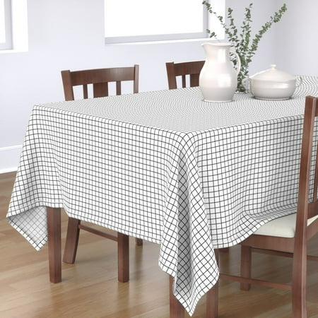 

Cotton Sateen Tablecloth 70 Square - Grid Stripes Squares Black White Geometric Print Custom Table Linens by Spoonflower