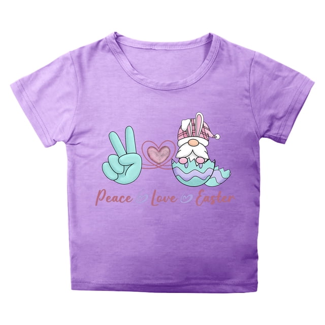 Toimothcn T-Shirts pour Filles Enfants Joyeuses Pâques Graphique Dessin Animé Lapin Carotte Imprimé Manches Courtes Col Rond T-Shirt Frais Respirant Tee-Shirt Confortable Vêtements d'Été pour Filles 6-7 Ans