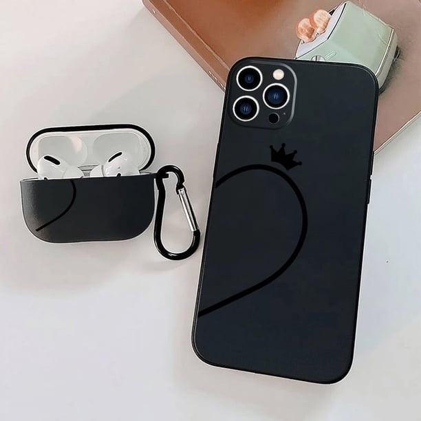 1pc Case For Airpods Pro & 1pc Case Black Heart Graphic Phone Case For IPhone 11 14 13 12 Pro Max XR XS 7 8 6 Plus Mini , AirPods Pro (2nd Generation) Earphone Case Luxury Silicone Cover Soft Headp