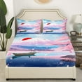 thumbnail image 3 of Japanese Style Bed Sheets Japanese Cherry Blossoms Bedding Set Full, Fuji Mountain Watercolor Ink Painting Fitted Sheet Soft Lightweight Sheets Romantic Bedroom Decor, No Top Sheet, 3 of 5