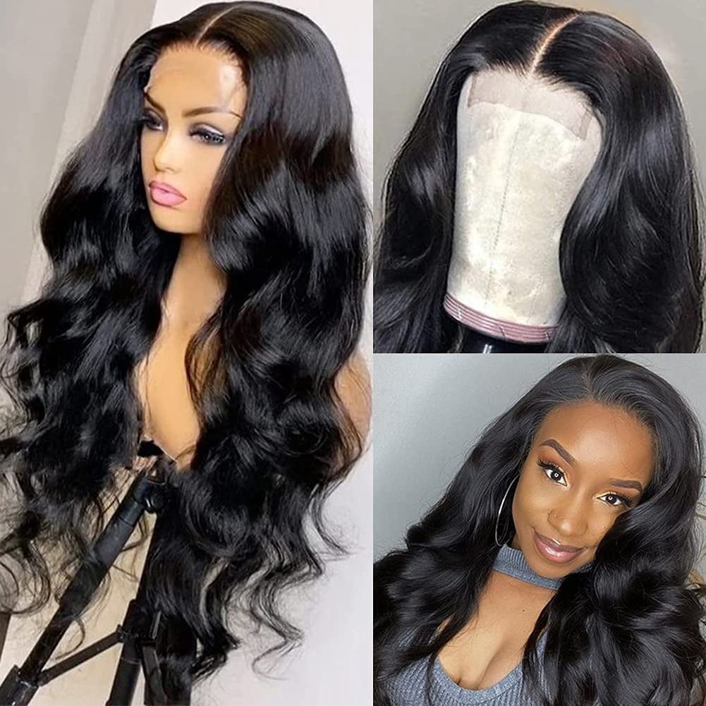 MQOUO Wear and Go Glueless Wigs Human Hair Pre Plucked Pre Cut HD Lace No Glue Body Wave Lace Front Wigs for Black Women Human Hair Glueless with Natural Hairline 180% Density 22 Inch