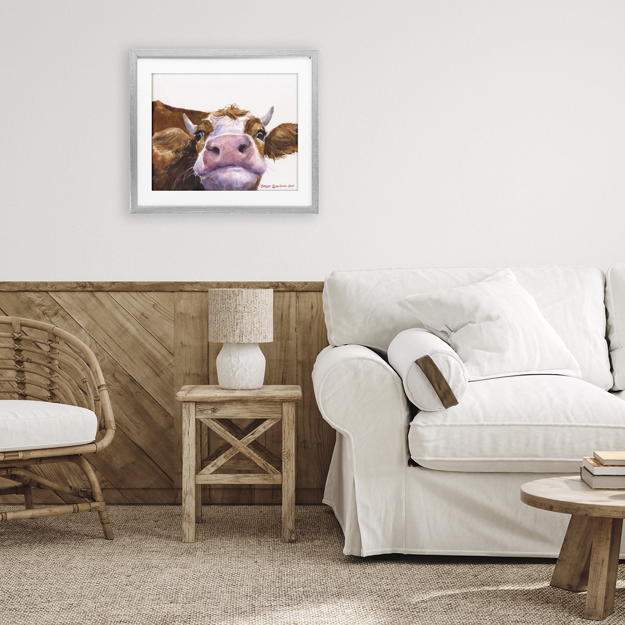 Stupell Industries Cute Cow Close Up Gray Framed Print Under Glass, design by George Dyachenko