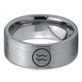 thumbnail image 2 of Tungsten Horoscope Aquarius Band Ring 8mm Men Women Comfort Fit Gray Flat Cut Brushed Polished, 2 of 4
