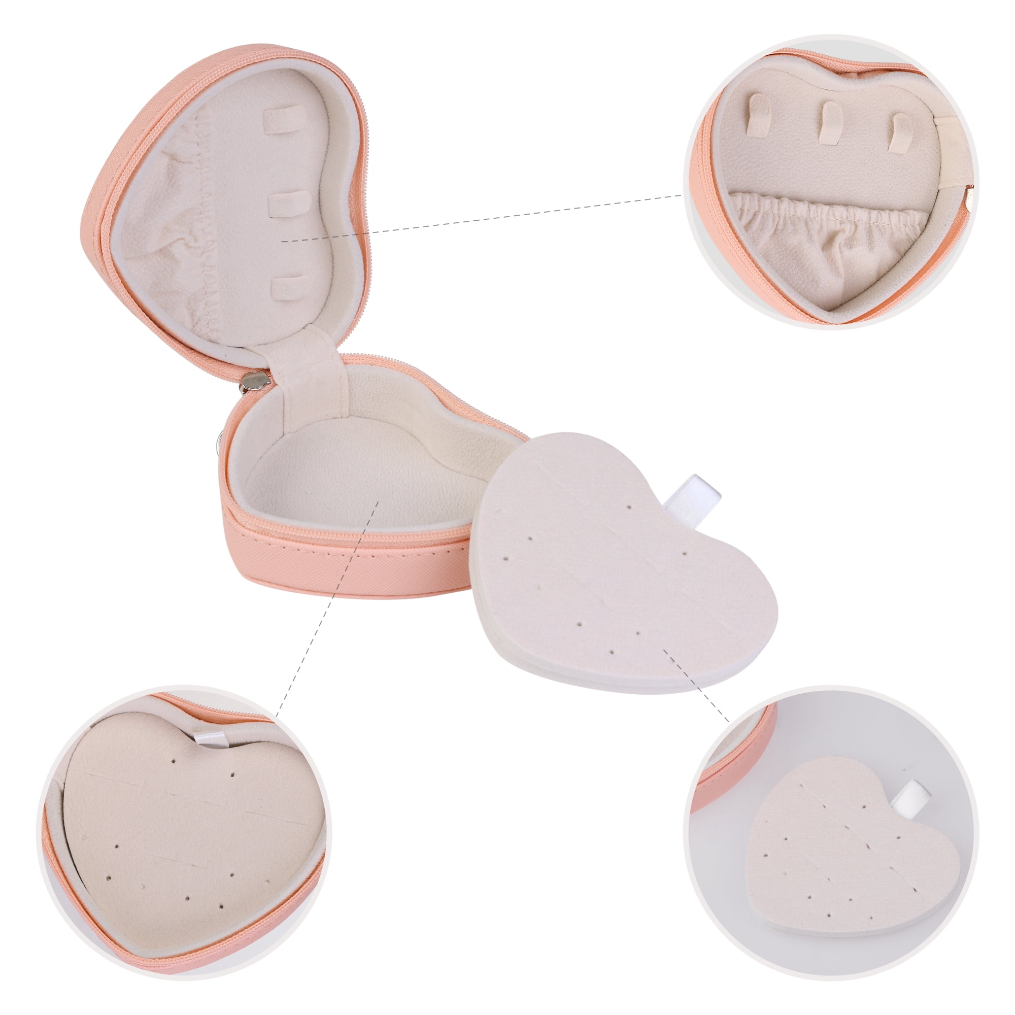 Unique Bargains Jewelry Box Mini Heart-shaped Portable PU Leather Jewelry Organizer Pink