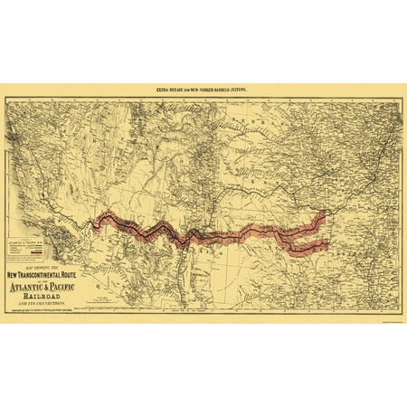 Railroad Map - Atlantic and Pacific Railroad Connections - Colton 1883 - WallArt