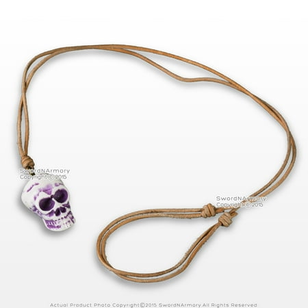 Pirate Skull Pendant - Pirates Skull Head Polished Bone Bead Pendant Adjustable Leather Cord Necklace