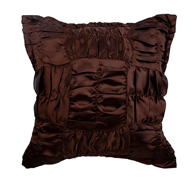 The HomeCentric Cushion Covers For Couch, Brown Decorative Pillowcase Pack of 2, 16x16 inch (40x40 cm) Satin Zippered Pillow Covers, Solid Color, Ruched, Textured, Throw Pillows - Dreamy Brown
