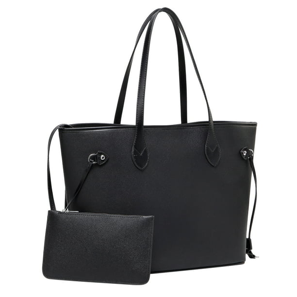 Tote Shoulder Bag with Inner Pouch - Solid Black - Walmart.com