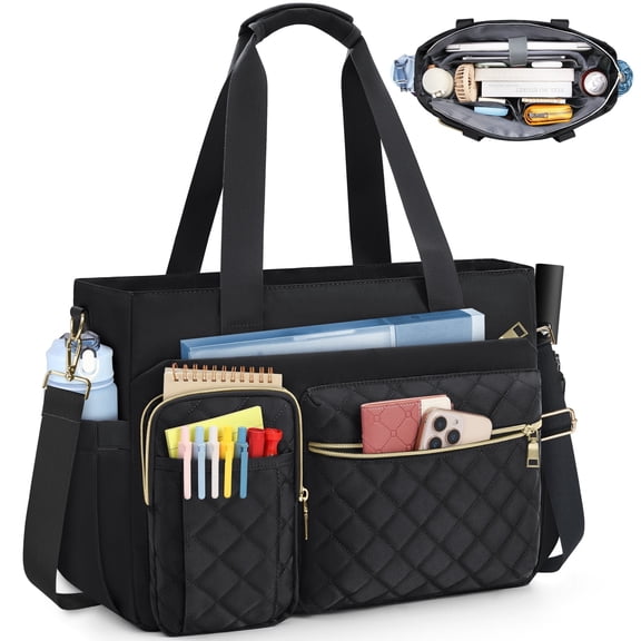 Teacher Tote Bag 15.6 inch Laptop Bag for Women Laptop Briefcase Work Bags Nurse Tote Professional Computer Messenger Shoulder Bags for Office, College, Nursing,Black