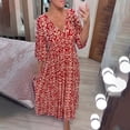 thumbnail image 2 of Boho Dresses for Women, Women's Short Sleeve Casual Floral Print V Neck High Waist Maxi Dress Beach Sundress for Women, 2 of 4