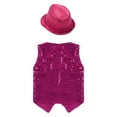 thumbnail image 4 of Doomiva Kids Boys Girls Sequins Jacket Shirt Vest Waistcoat Hip-hop Jazz Dance Performance Costume with Hat Rose 13-14, 4 of 7