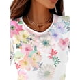 thumbnail image 3 of ORQ Women Flower Print Short Sleeve Round Neck T-shirt Top, 3 of 4