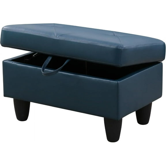 Faux Leather Rectangular Footrest Ottoman with Storage for Living Room Bedroom (Denim)