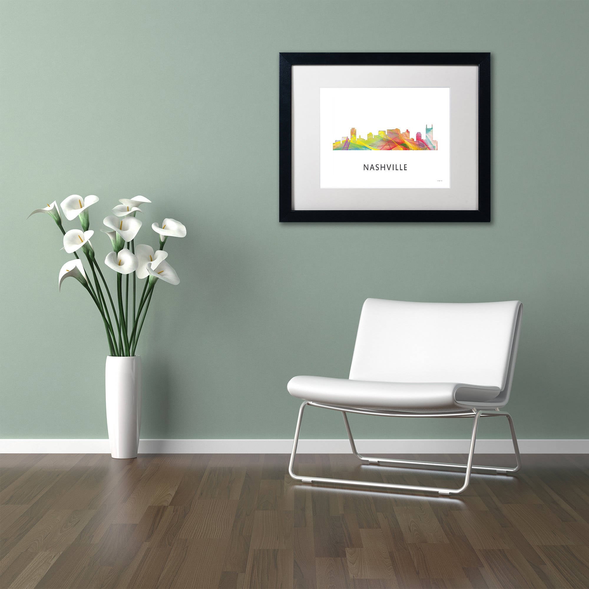 Trademark Fine Art 'Nashville Tennessee Skyline WB-1' Canvas Art by Marlene Watson, White Matte, Black Frame