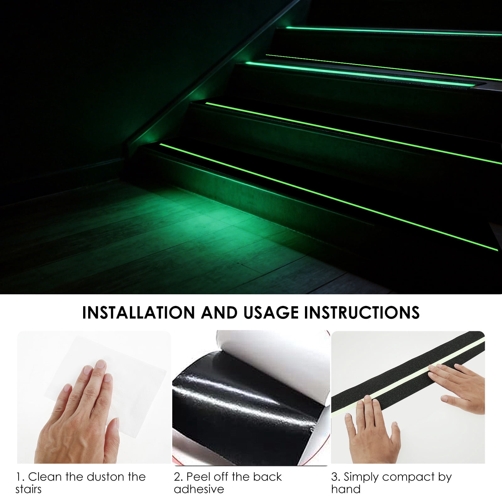 2 Pcs Non Slip Grip Tape with Glow in Dark 2 inch x16.4ft Waterproof Anti Slip Traction Tape for Stairs Floors Decks Bathrooms Outdoors
