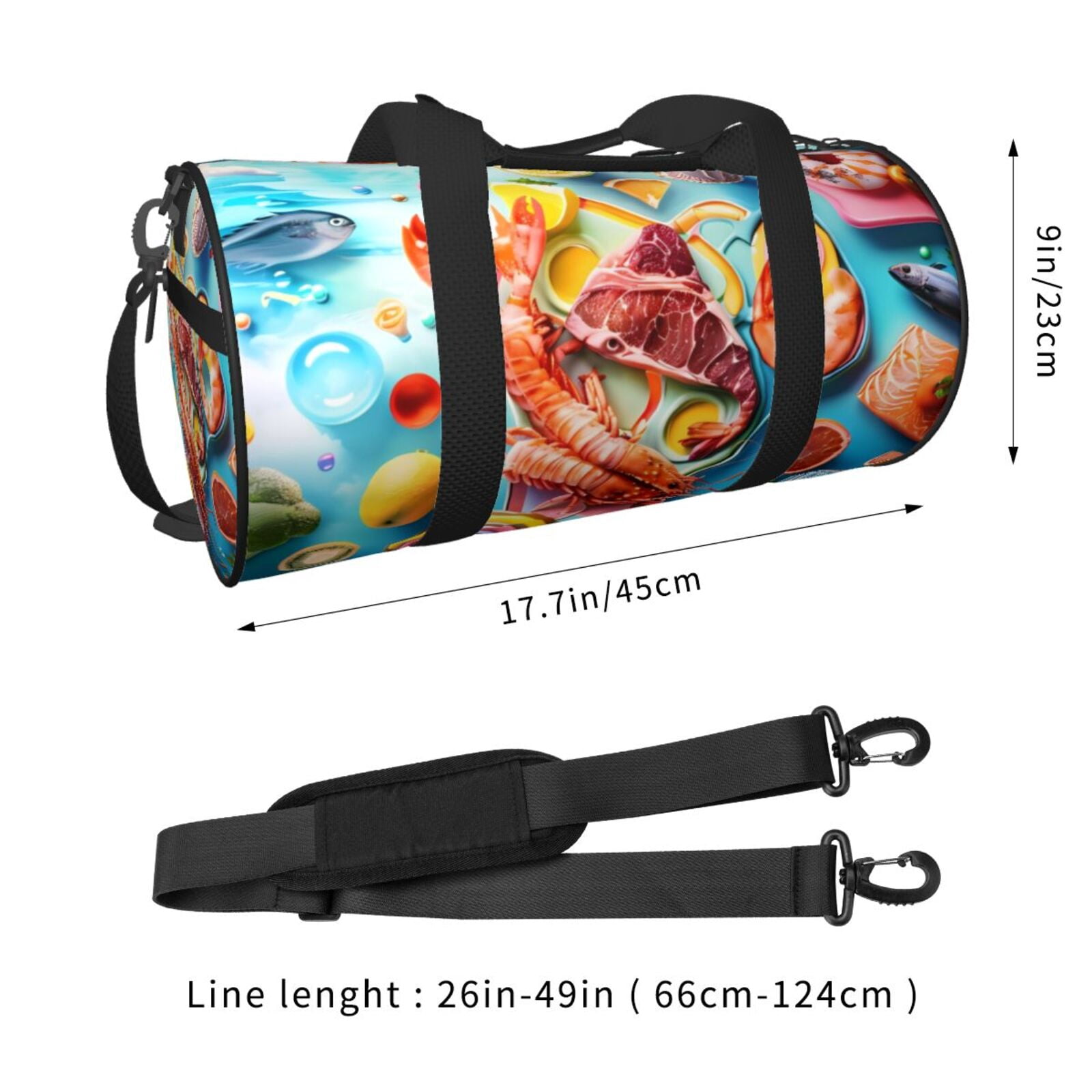 Vsdgher Surreal Seafood Extravaganza 45L Foldable Duffel Bag, Sports Gym Bag,Overnight Bag, Portable Weekender Bag for Airplanes