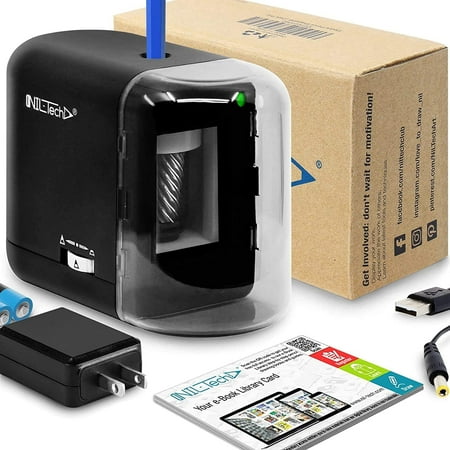 NIL-Tech Electric Pencil Sharpener Battery, AC Plug In Powered, Sacapuntas, Black