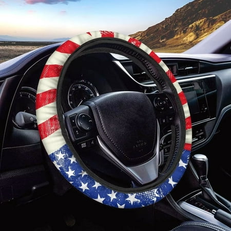 NETILGEN American Patriotic Flag Print Car Steering Wheel Covers for Most Sedan Van SUV Sedan Truck, Anti-Slip Soft Neoprene Car Accessories Universal for Girls Boys Teenagers