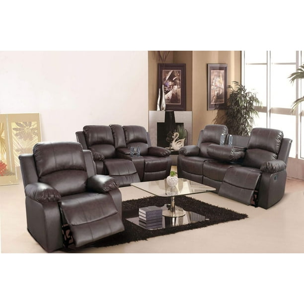 PonLiving Furniture Cali 2 Piece Faux Leather Reclining Living Room Set
