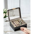thumbnail image 3 of Jewelry Box, 2-Layer Jewelry Organizer with Glass Lid, 1 Drawer, Modern Design, Graphite Black & Gold, 8 x 9.1 x 4.1 Inches, 3 of 6